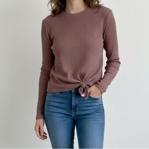 Madewell Texture & Thread Mauve Purple Ribbed Front Knot Long Sleeve Tee Small